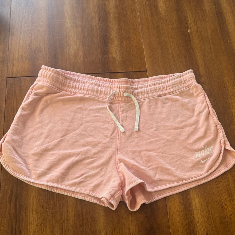 Nike Pastel Pink Women's Athletic Shorts with White Drawstring